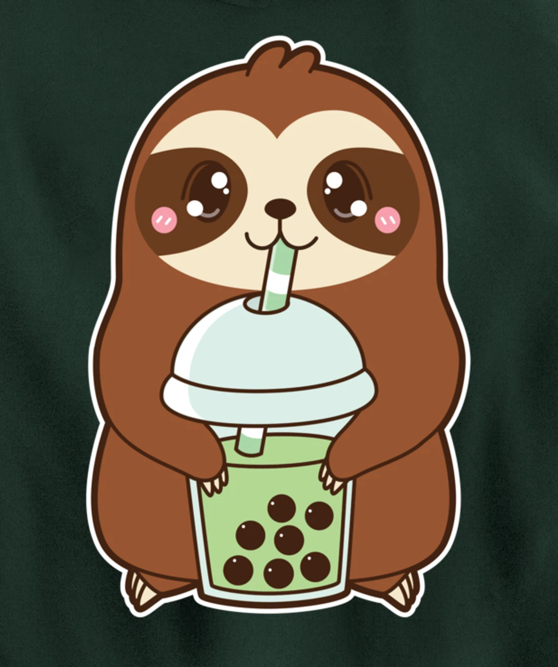 Kawaii Cute Boba Sloth Matcha Green Bubble Pearl Milk Tea Pullover Hoodie