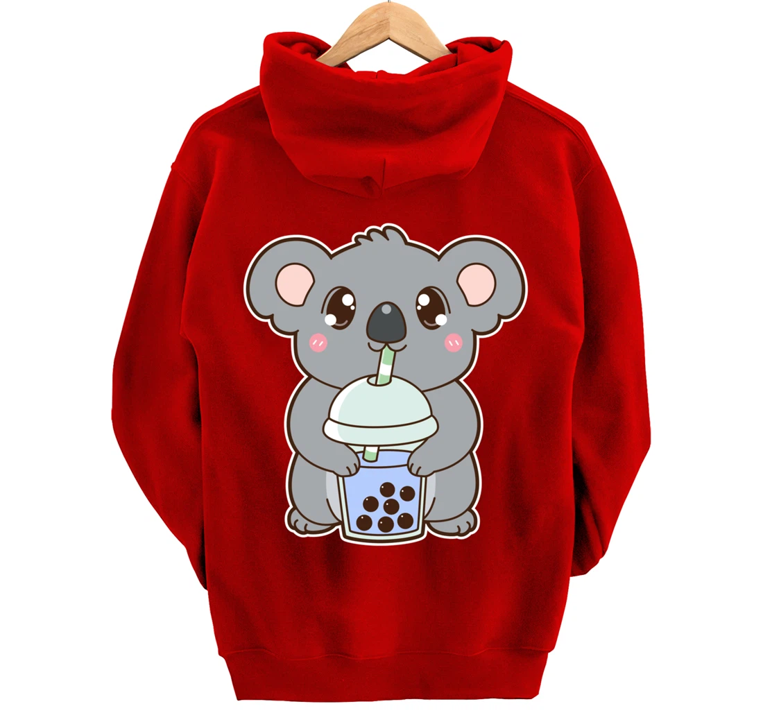 Kawaii Cute Boba Koala Bear Blue Bubble Pearl Milk Tea Pullover Hoodie