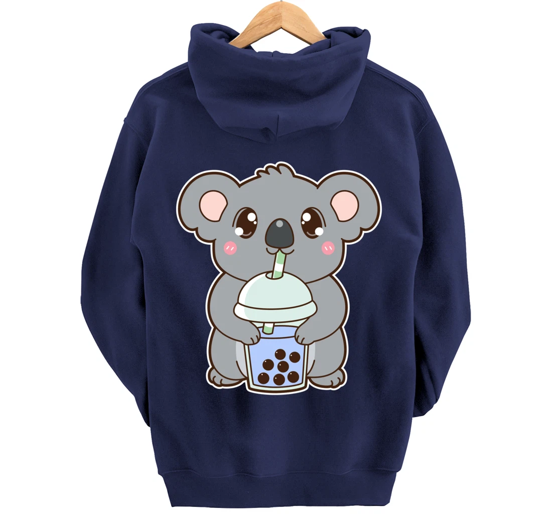 Kawaii Cute Boba Koala Bear Blue Bubble Pearl Milk Tea Pullover Hoodie