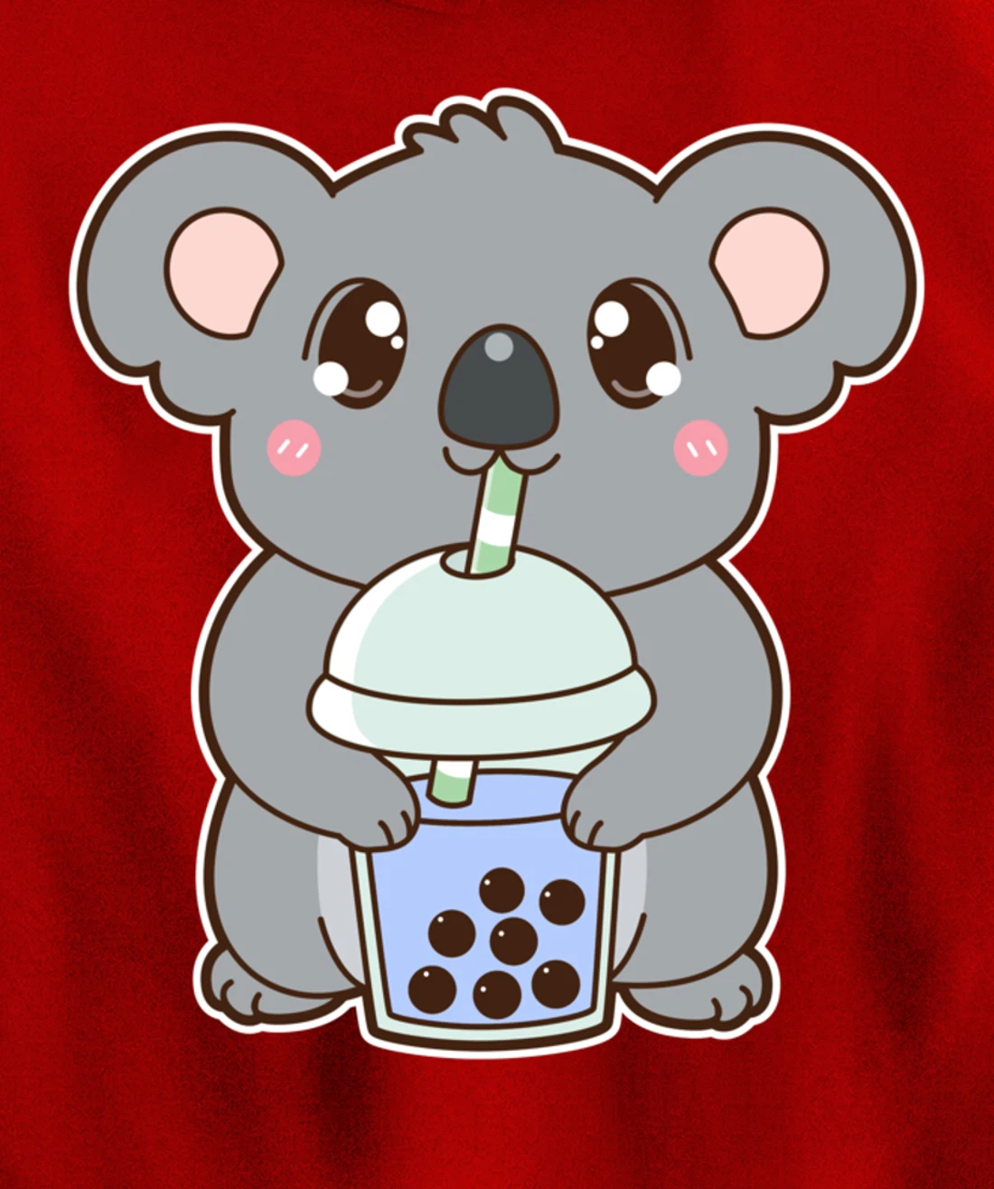 Kawaii Cute Boba Koala Bear Blue Bubble Pearl Milk Tea Pullover Hoodie