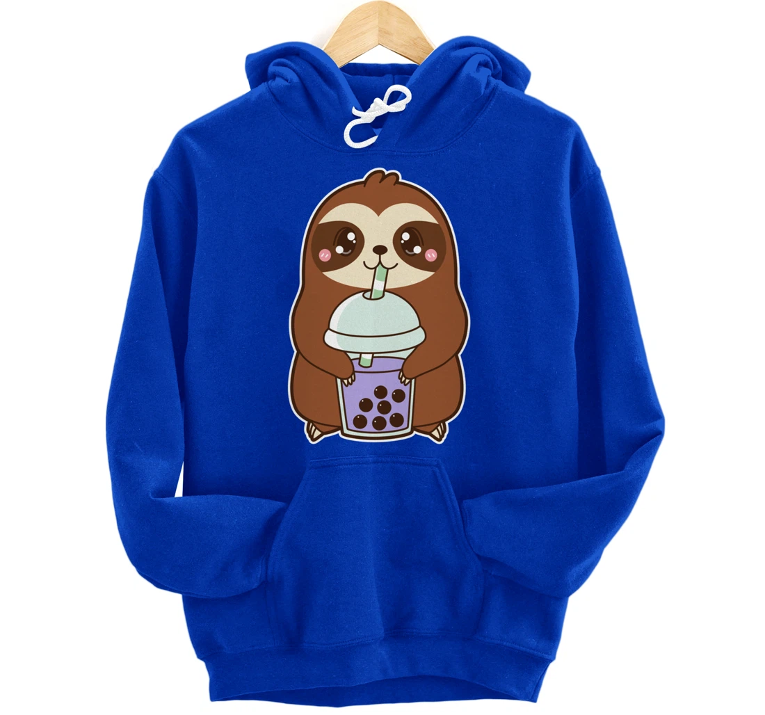 Kawaii Cute Boba Lazy Sloth Taro Bubble Pearl Milk Tea Pullover Hoodie