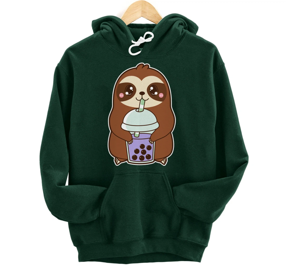 Kawaii Cute Boba Lazy Sloth Taro Bubble Pearl Milk Tea Pullover Hoodie