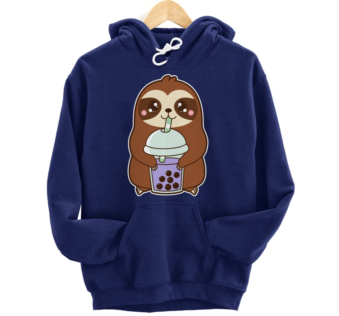 Kawaii Cute Boba Lazy Sloth Taro Bubble Pearl Milk Tea Pullover Hoodie