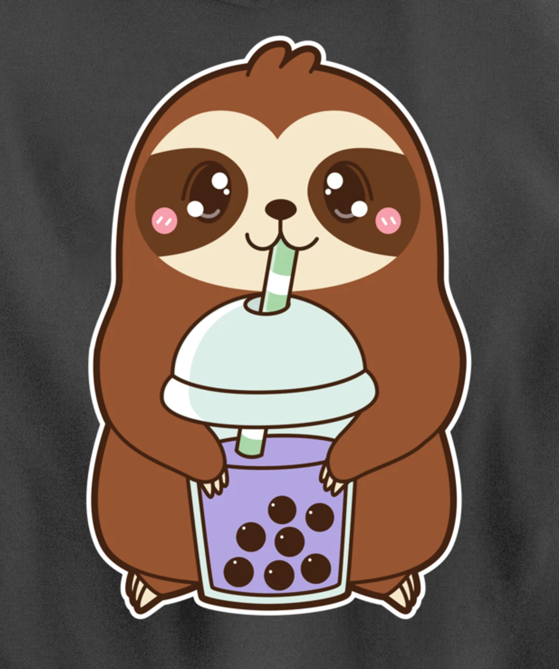 Kawaii Cute Boba Lazy Sloth Taro Bubble Pearl Milk Tea Pullover Hoodie