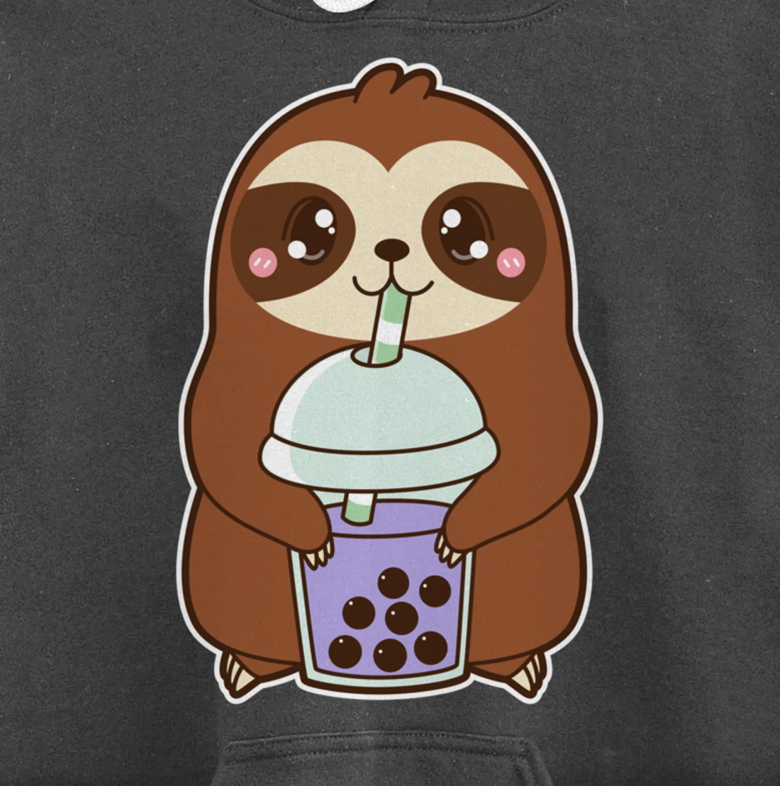 Kawaii Cute Boba Lazy Sloth Taro Bubble Pearl Milk Tea Pullover Hoodie