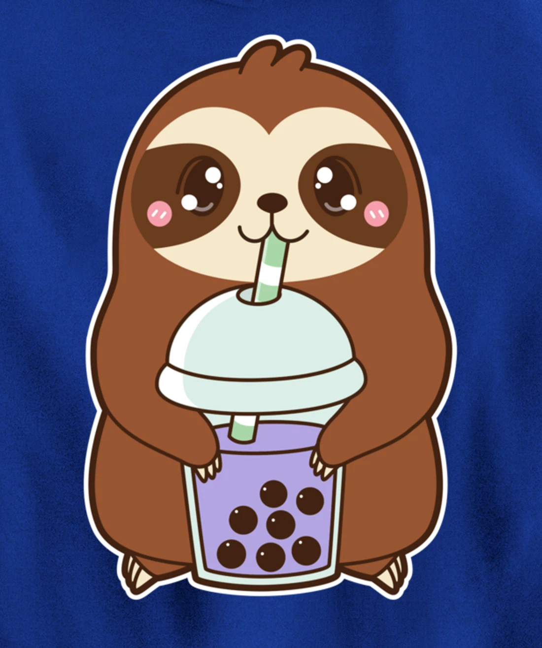 Kawaii Cute Boba Lazy Sloth Taro Bubble Pearl Milk Tea Pullover Hoodie
