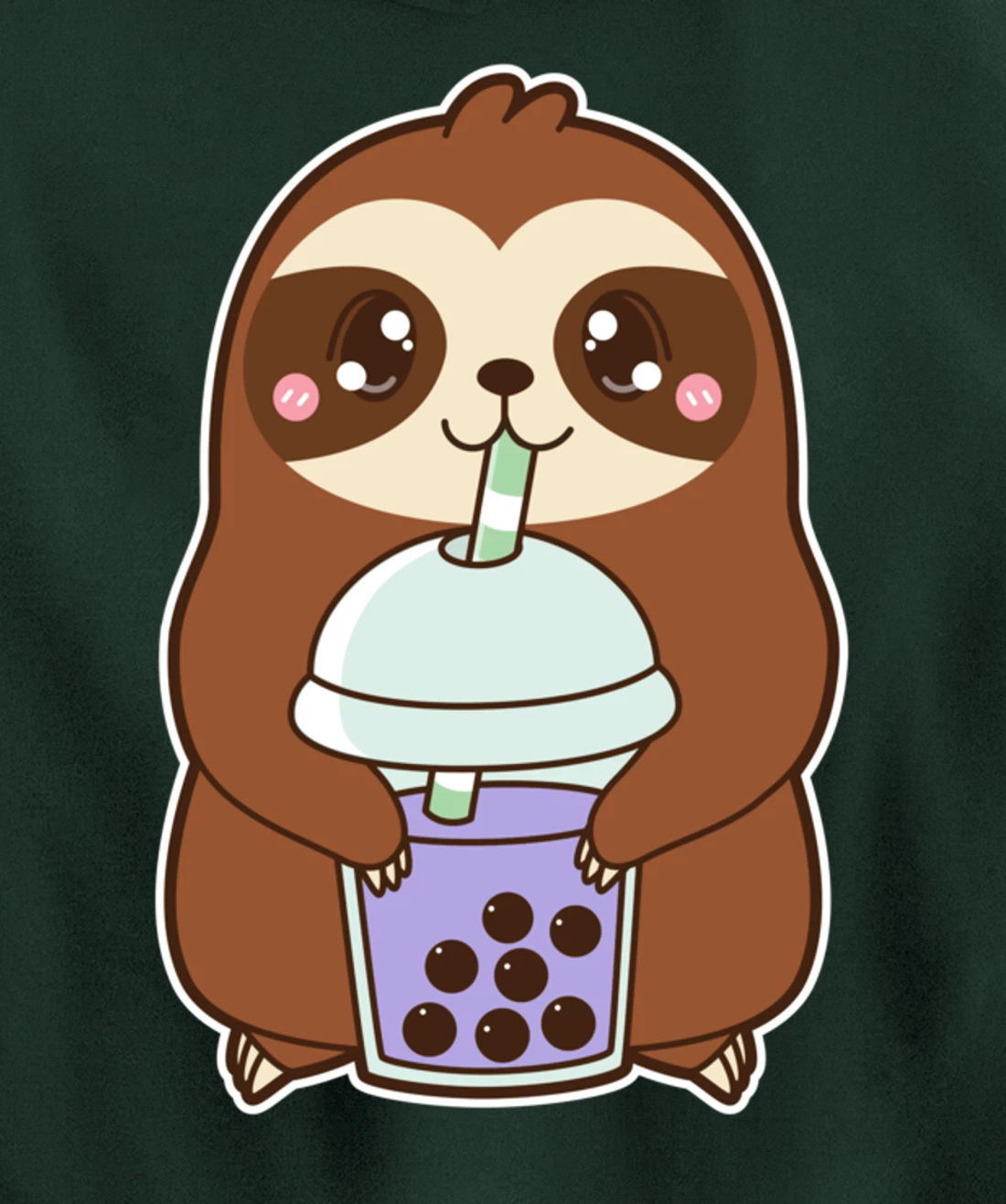 Kawaii Cute Boba Lazy Sloth Taro Bubble Pearl Milk Tea Pullover Hoodie
