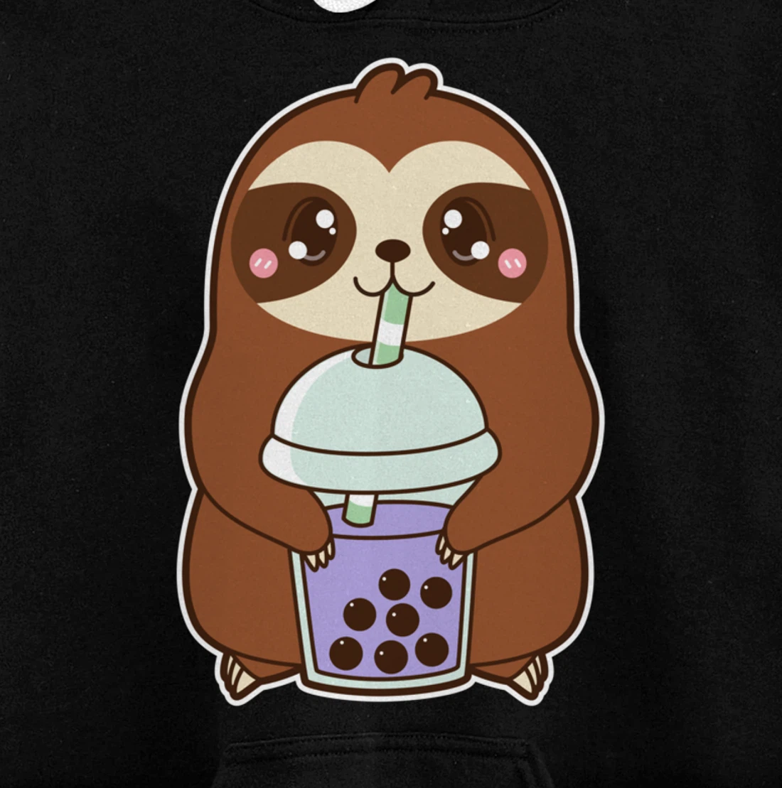 Kawaii Cute Boba Lazy Sloth Taro Bubble Pearl Milk Tea Pullover Hoodie