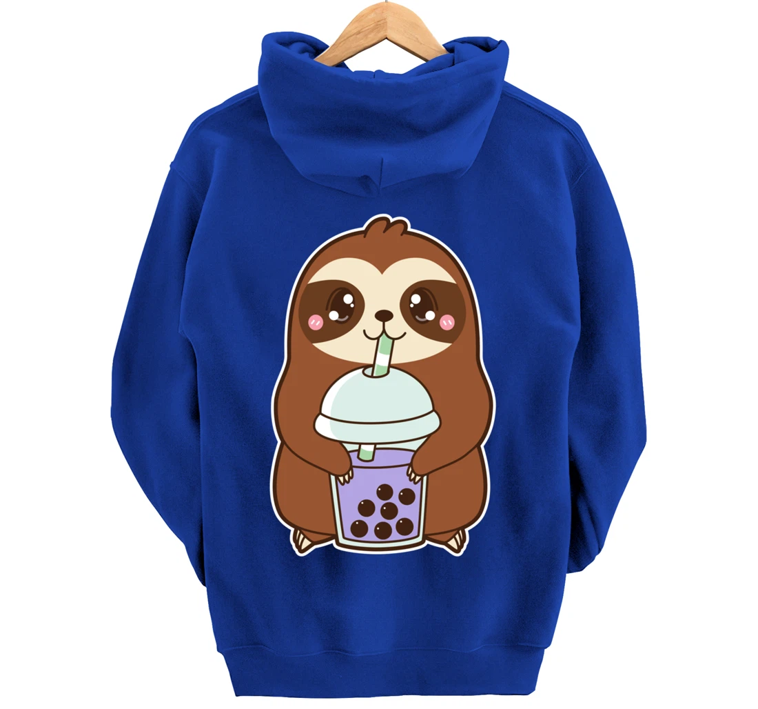 Kawaii Cute Boba Lazy Sloth Taro Bubble Pearl Milk Tea Pullover Hoodie