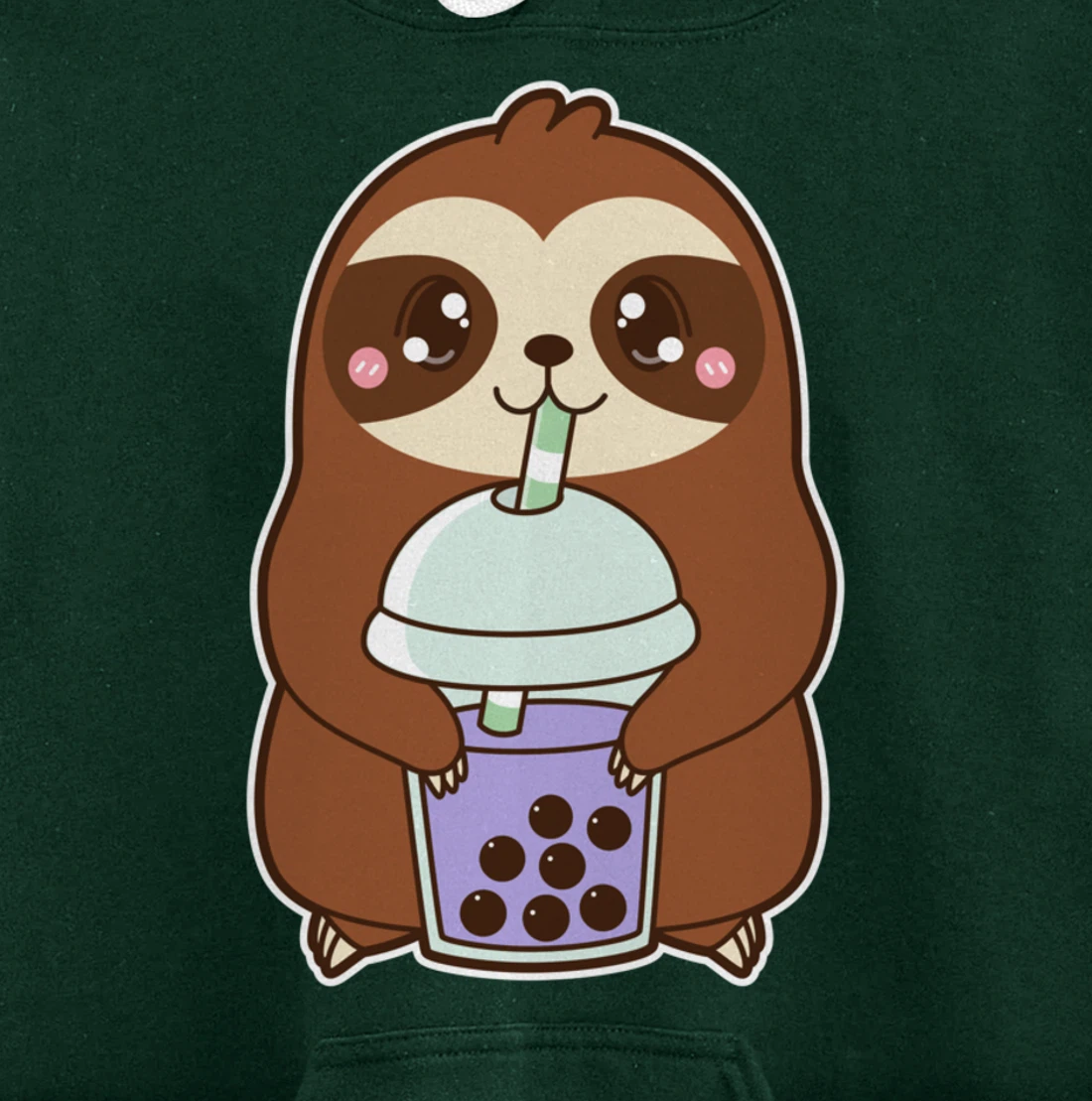 Kawaii Cute Boba Lazy Sloth Taro Bubble Pearl Milk Tea Pullover Hoodie