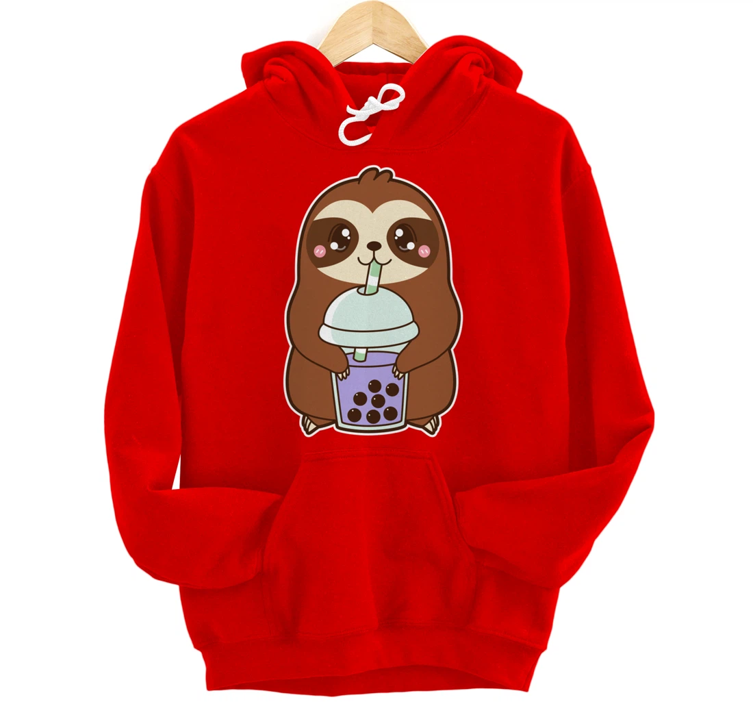 Kawaii Cute Boba Lazy Sloth Taro Bubble Pearl Milk Tea Pullover Hoodie