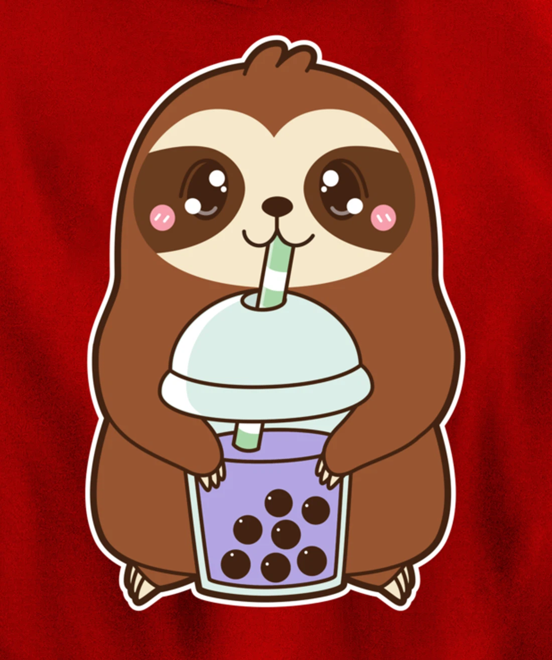 Kawaii Cute Boba Lazy Sloth Taro Bubble Pearl Milk Tea Pullover Hoodie