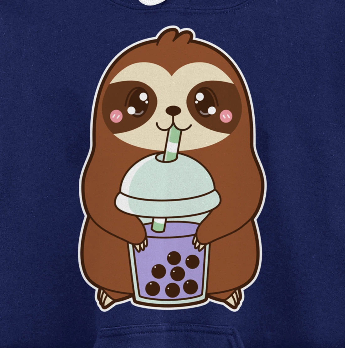 Kawaii Cute Boba Lazy Sloth Taro Bubble Pearl Milk Tea Pullover Hoodie