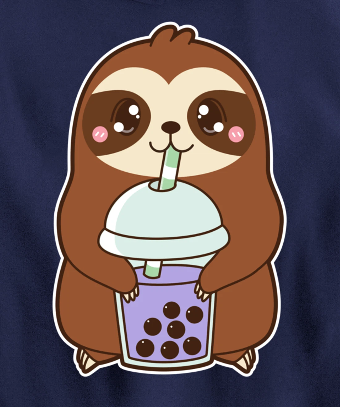 Kawaii Cute Boba Lazy Sloth Taro Bubble Pearl Milk Tea Pullover Hoodie
