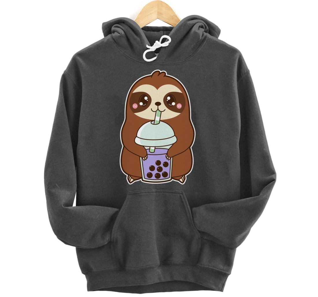 Kawaii Cute Boba Lazy Sloth Taro Bubble Pearl Milk Tea Pullover Hoodie