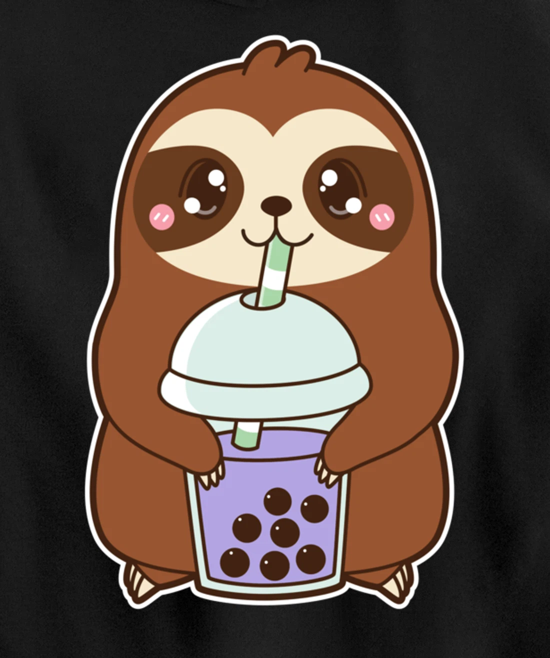 Kawaii Cute Boba Lazy Sloth Taro Bubble Pearl Milk Tea Pullover Hoodie