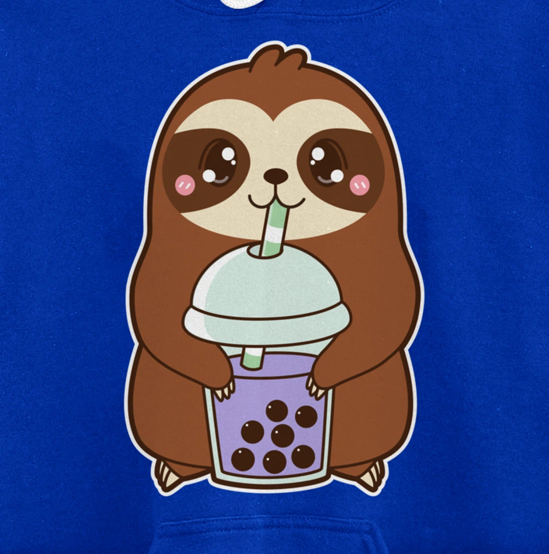 Kawaii Cute Boba Lazy Sloth Taro Bubble Pearl Milk Tea Pullover Hoodie