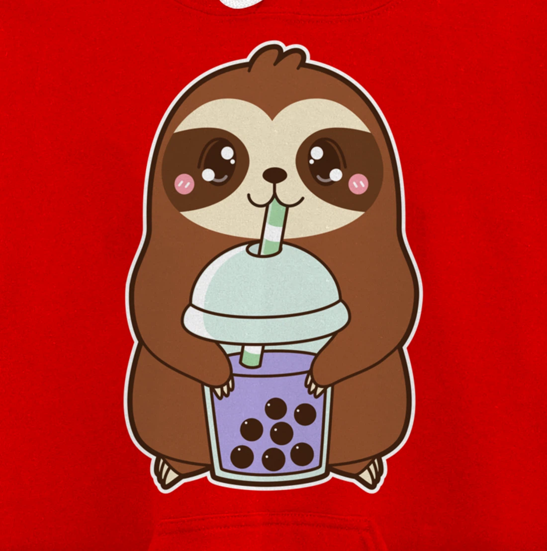 Kawaii Cute Boba Lazy Sloth Taro Bubble Pearl Milk Tea Pullover Hoodie