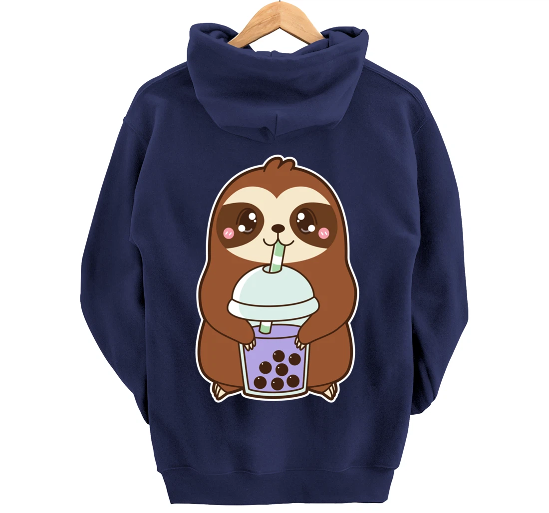 Kawaii Cute Boba Lazy Sloth Taro Bubble Pearl Milk Tea Pullover Hoodie
