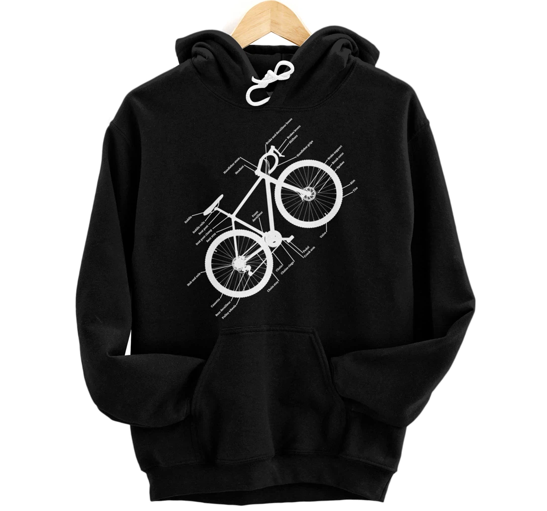 MTB Anatomy Mountain Bike Parts Cycling Bicycle Themed Pullover Hoodie