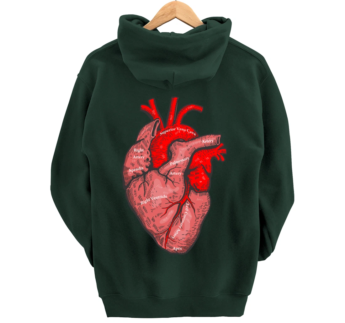 Medical Anatomy Illustration Human Heart Anatomical Themed Pullover Hoodie