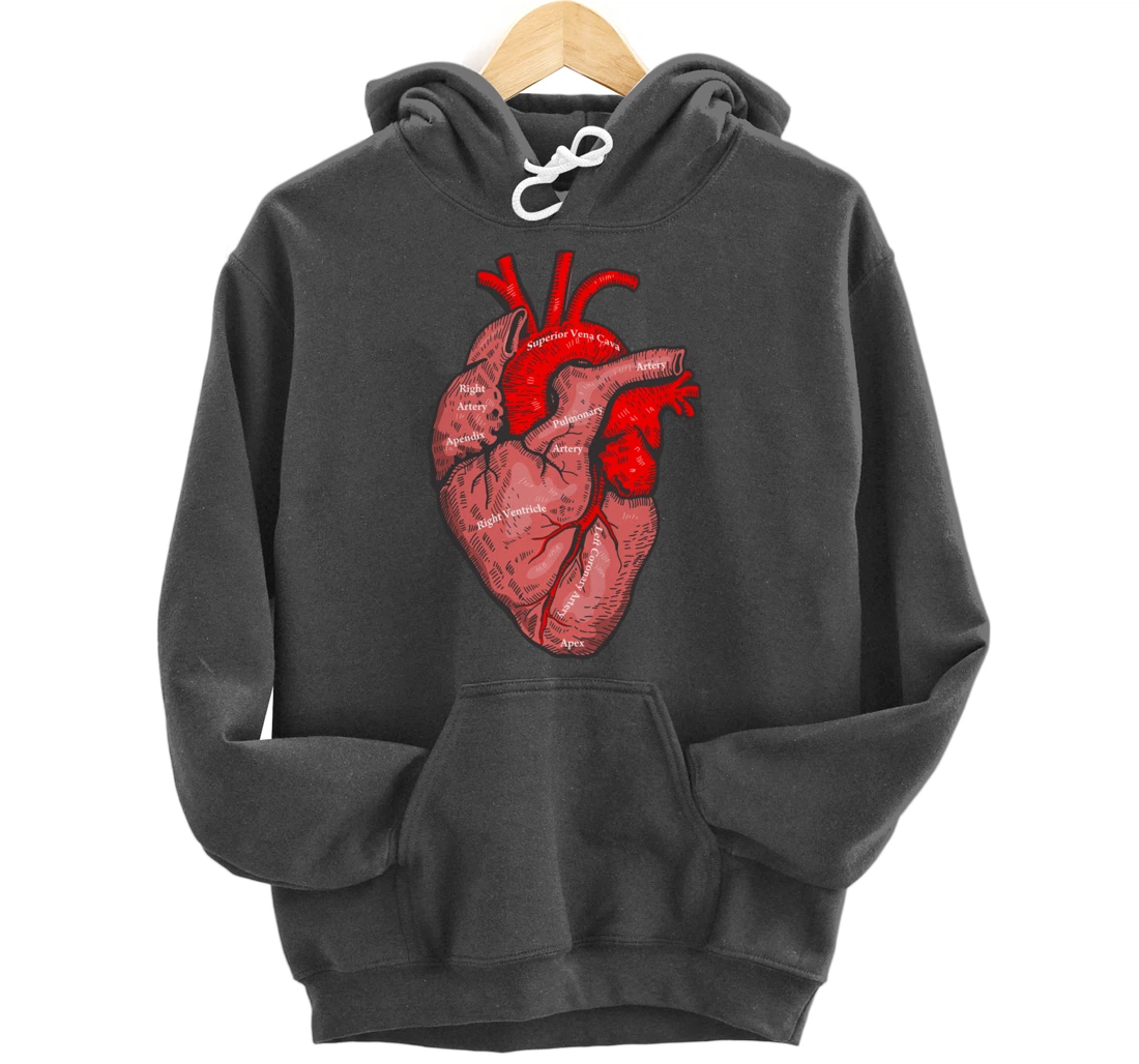 Medical Anatomy Illustration Human Heart Anatomical Themed Pullover Hoodie