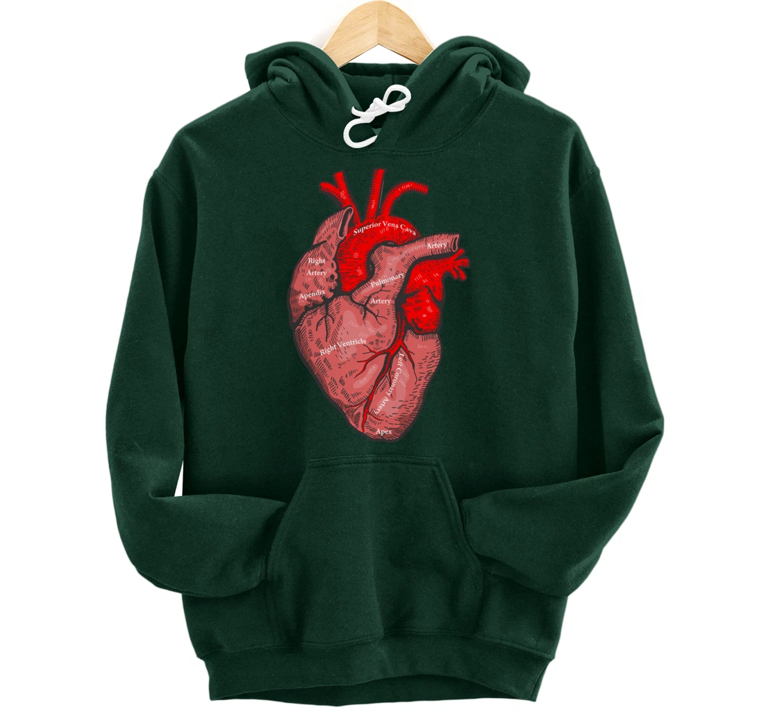 Medical Anatomy Illustration Human Heart Anatomical Themed Pullover Hoodie