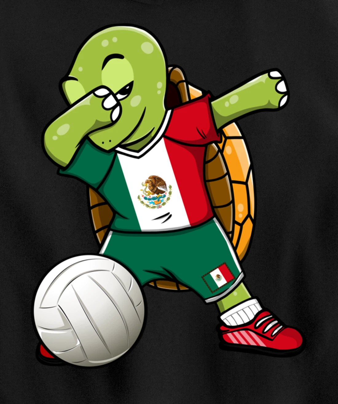 Dabbing Turtle Mexico Volleyball Fans Jersey Mexican Flag Pullover Hoodie