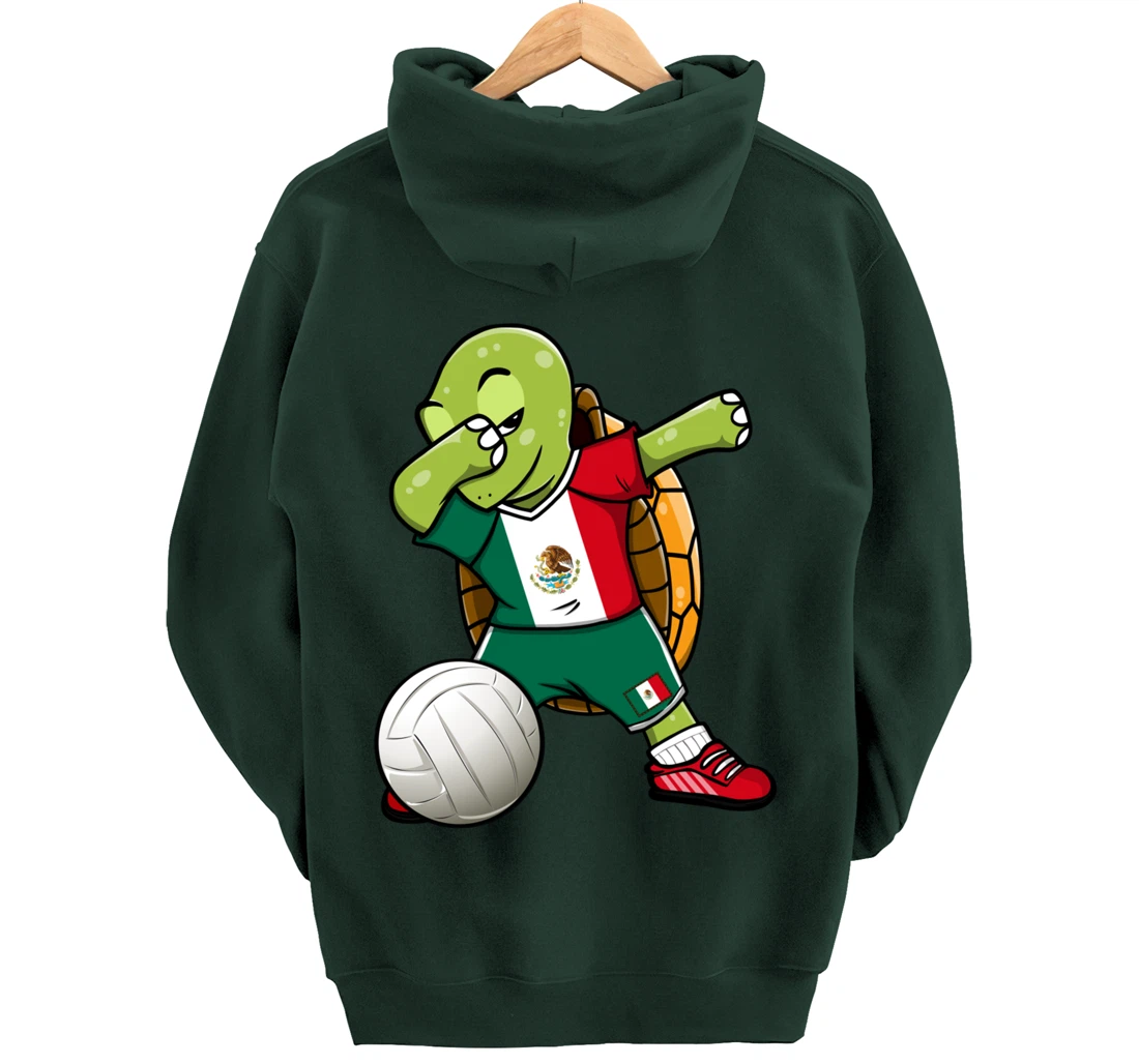 Dabbing Turtle Mexico Volleyball Fans Jersey Mexican Flag Pullover Hoodie