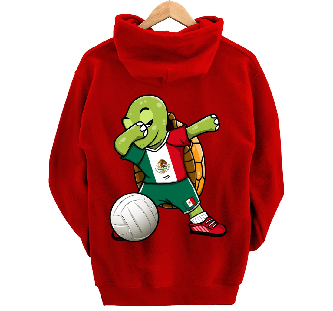 Dabbing Turtle Mexico Volleyball Fans Jersey Mexican Flag Pullover Hoodie