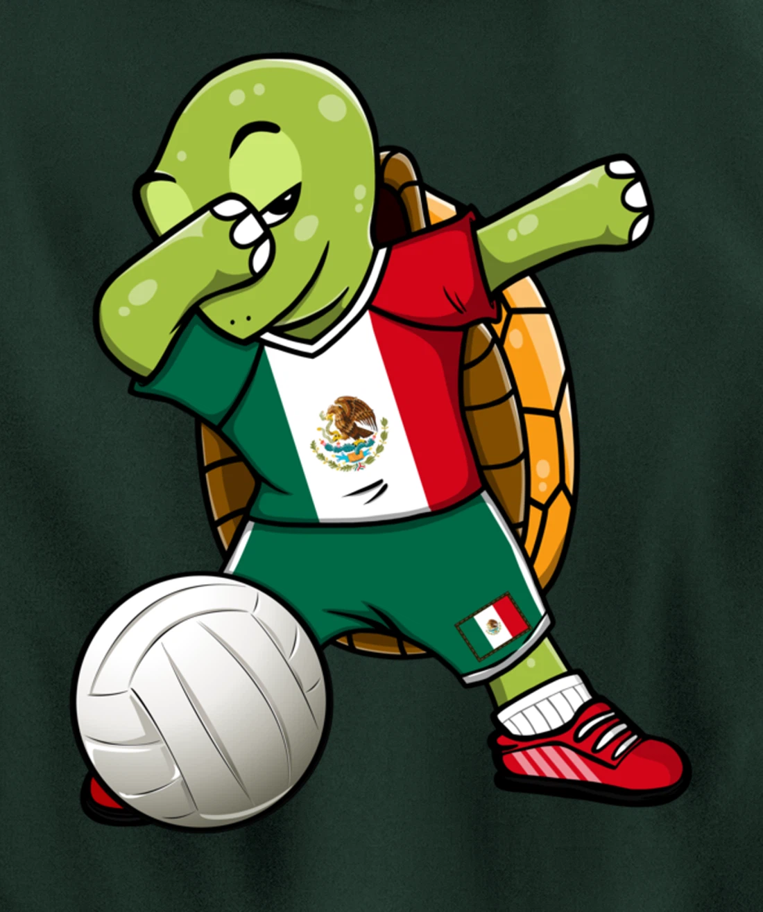 Dabbing Turtle Mexico Volleyball Fans Jersey Mexican Flag Pullover Hoodie