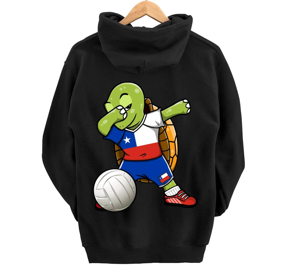 Dabbing Turtle Chile Volleyball Fans Jersey Chilean Flag Pullover Hoodie