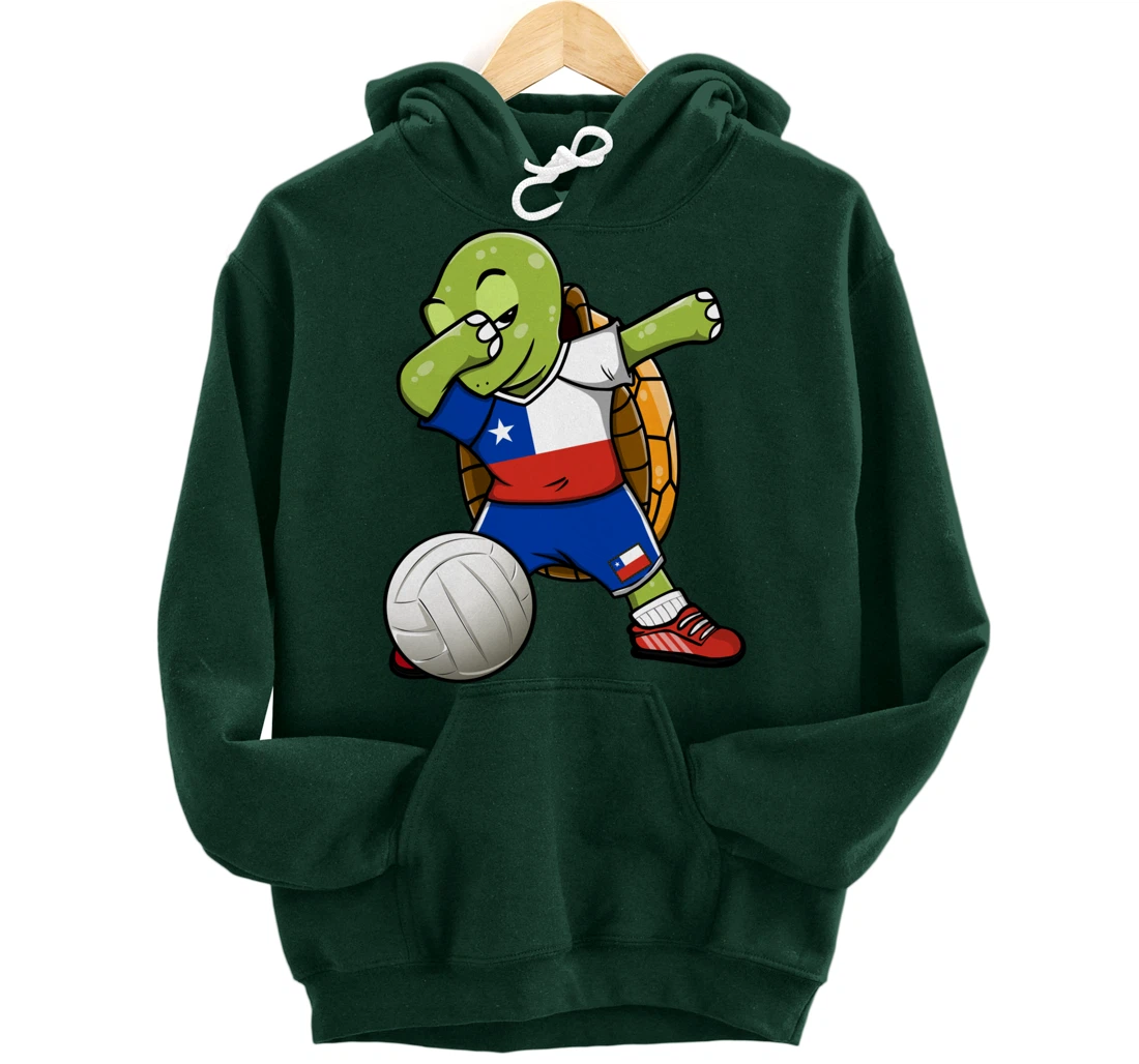 Dabbing Turtle Chile Volleyball Fans Jersey Chilean Flag Pullover Hoodie