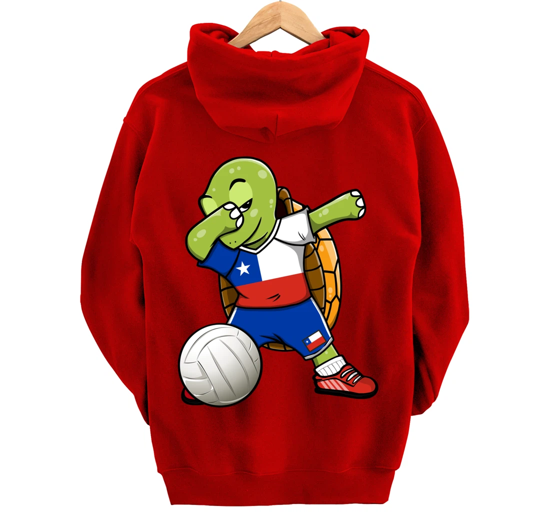 Dabbing Turtle Chile Volleyball Fans Jersey Chilean Flag Pullover Hoodie