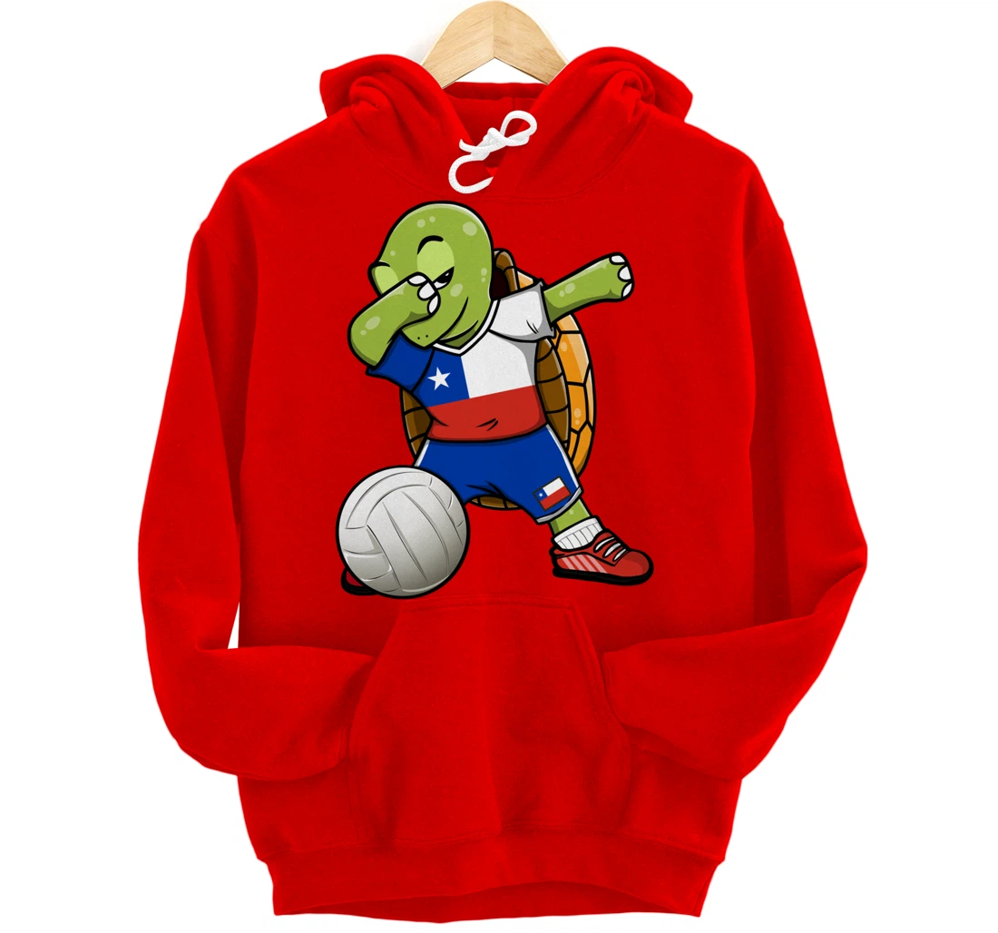 Dabbing Turtle Chile Volleyball Fans Jersey Chilean Flag Pullover Hoodie