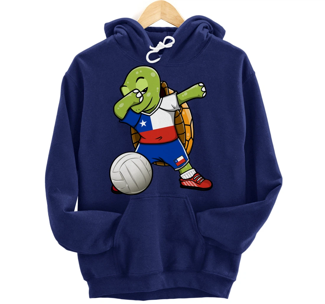 Dabbing Turtle Chile Volleyball Fans Jersey Chilean Flag Pullover Hoodie