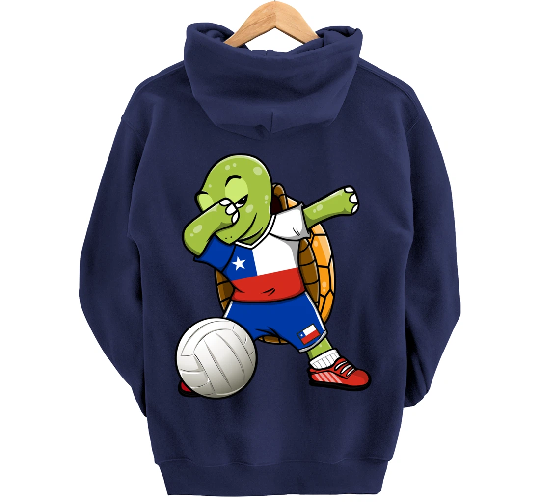 Dabbing Turtle Chile Volleyball Fans Jersey Chilean Flag Pullover Hoodie