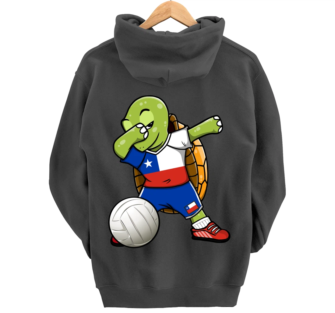 Dabbing Turtle Chile Volleyball Fans Jersey Chilean Flag Pullover Hoodie