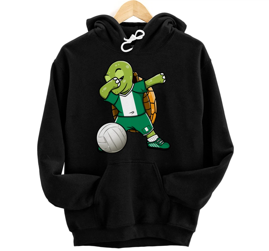 Dabbing Turtle Nigeria Volleyball Fans Jersey Nigerian Flag Pullover Hoodie