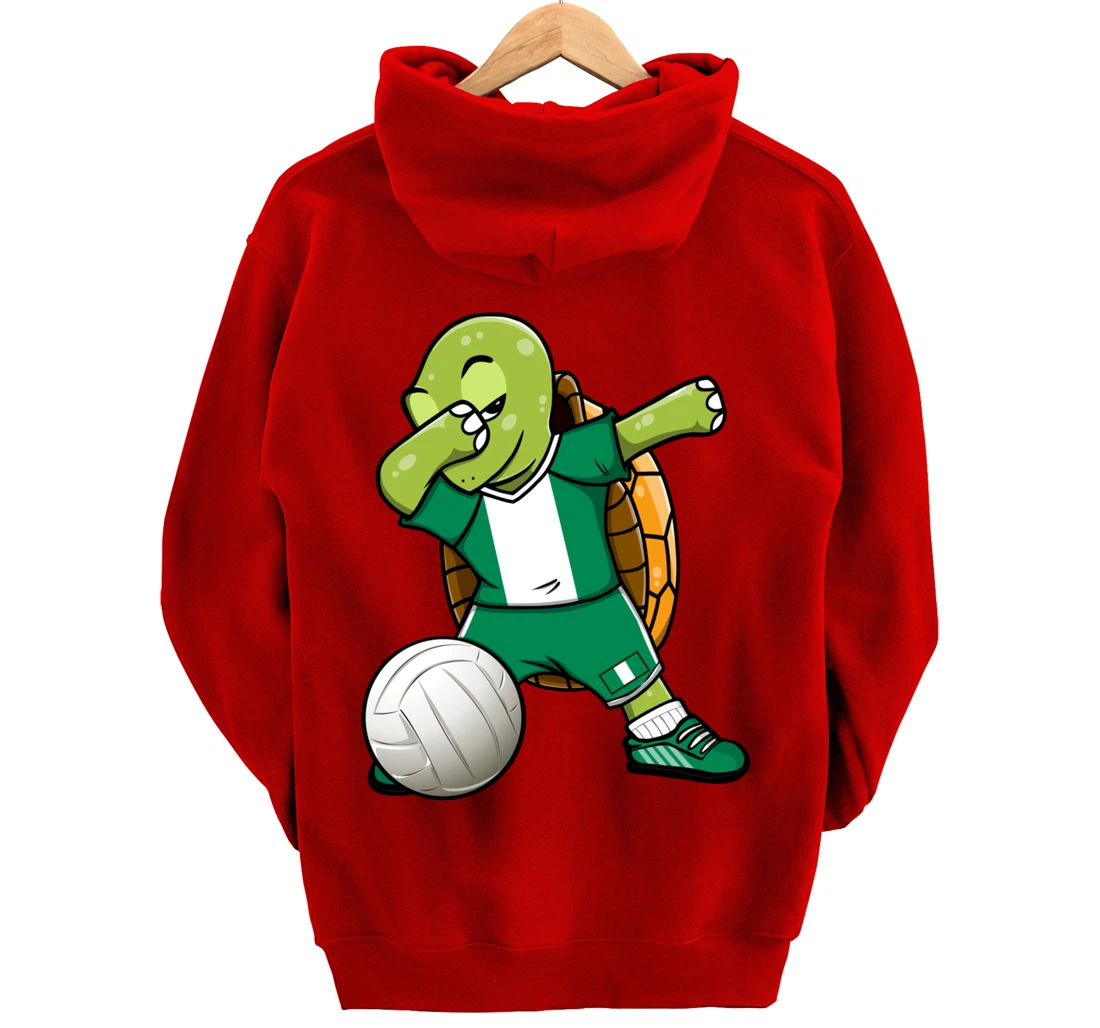 Dabbing Turtle Nigeria Volleyball Fans Jersey Nigerian Flag Pullover Hoodie