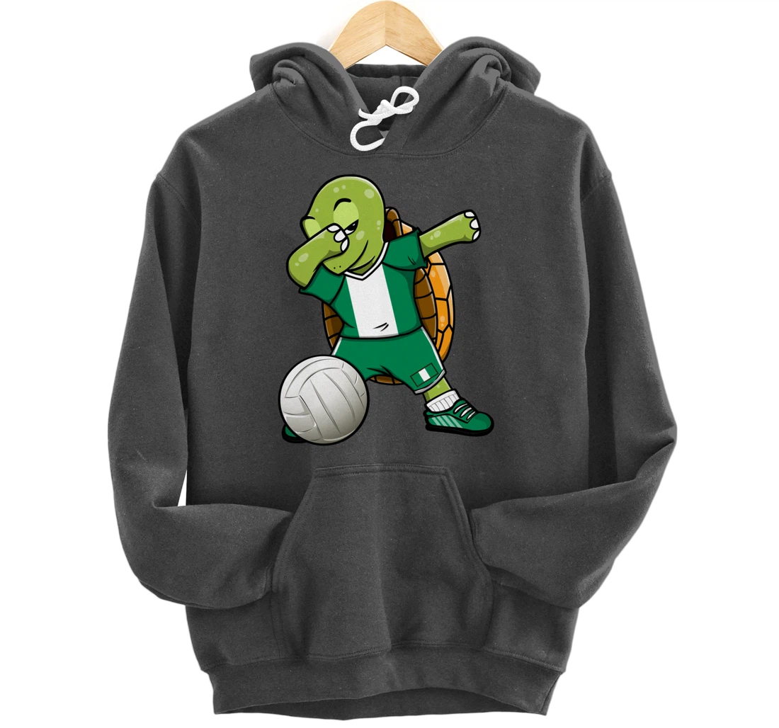 Dabbing Turtle Nigeria Volleyball Fans Jersey Nigerian Flag Pullover Hoodie