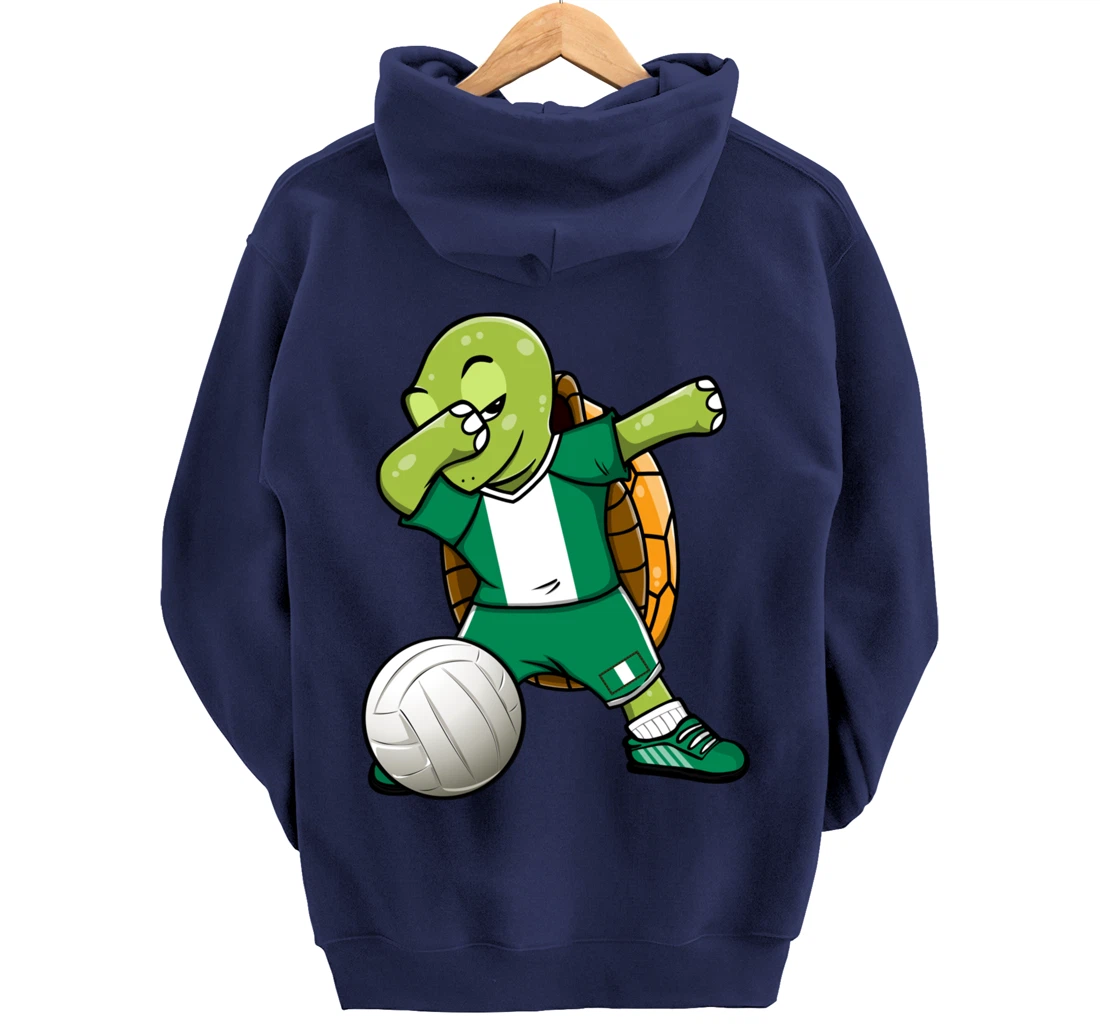 Dabbing Turtle Nigeria Volleyball Fans Jersey Nigerian Flag Pullover Hoodie