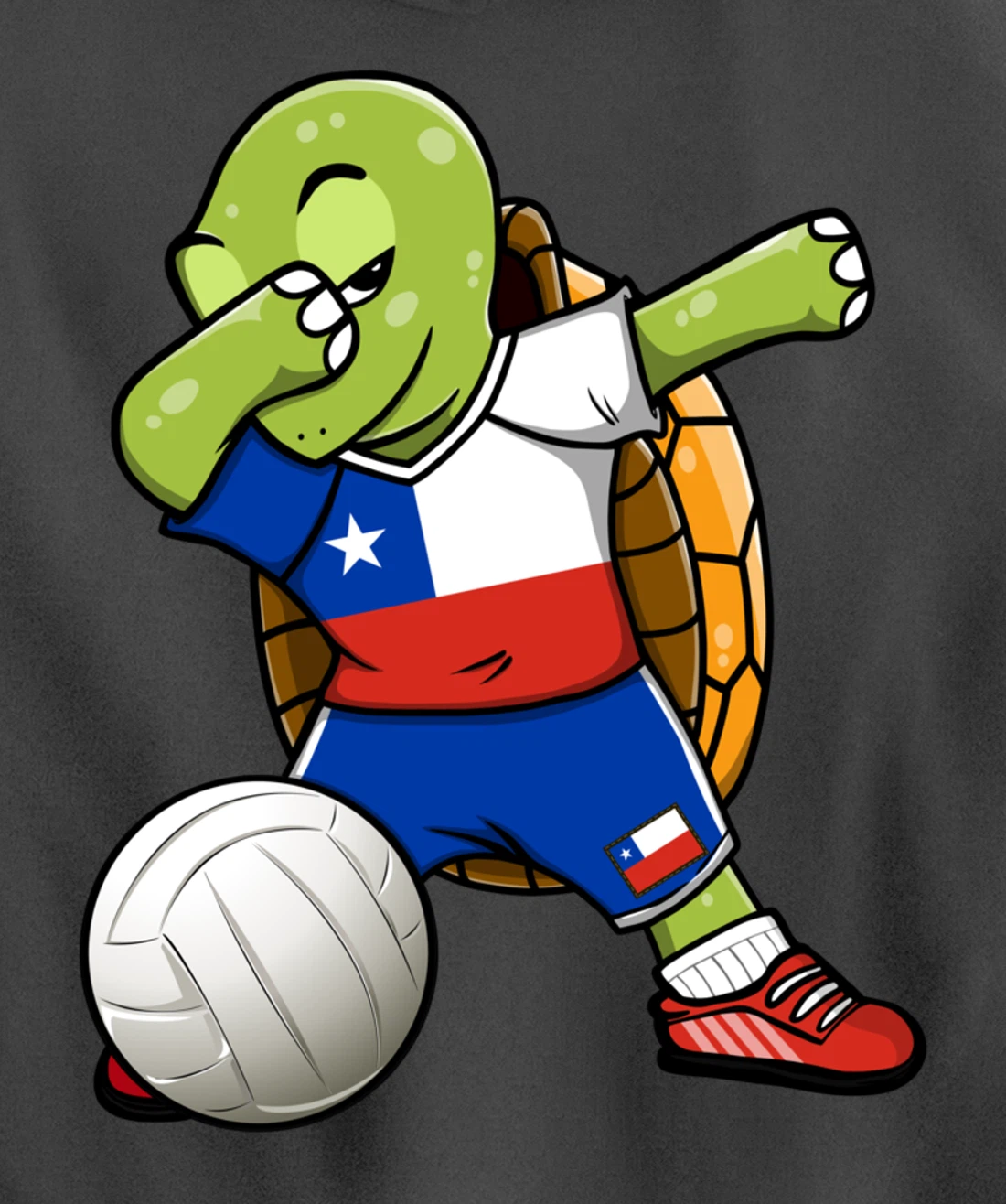 Dabbing Turtle Chile Volleyball Fans Jersey Chilean Flag Pullover Hoodie