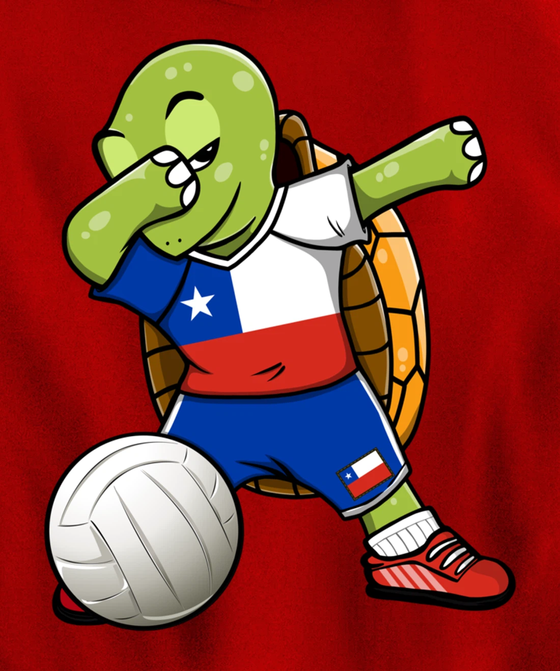 Dabbing Turtle Chile Volleyball Fans Jersey Chilean Flag Pullover Hoodie