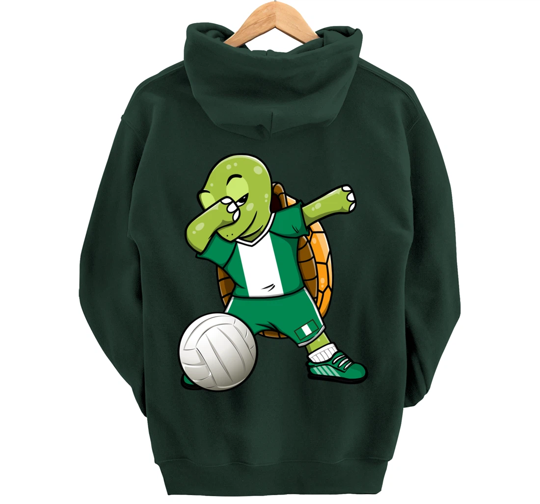 Dabbing Turtle Nigeria Volleyball Fans Jersey Nigerian Flag Pullover Hoodie