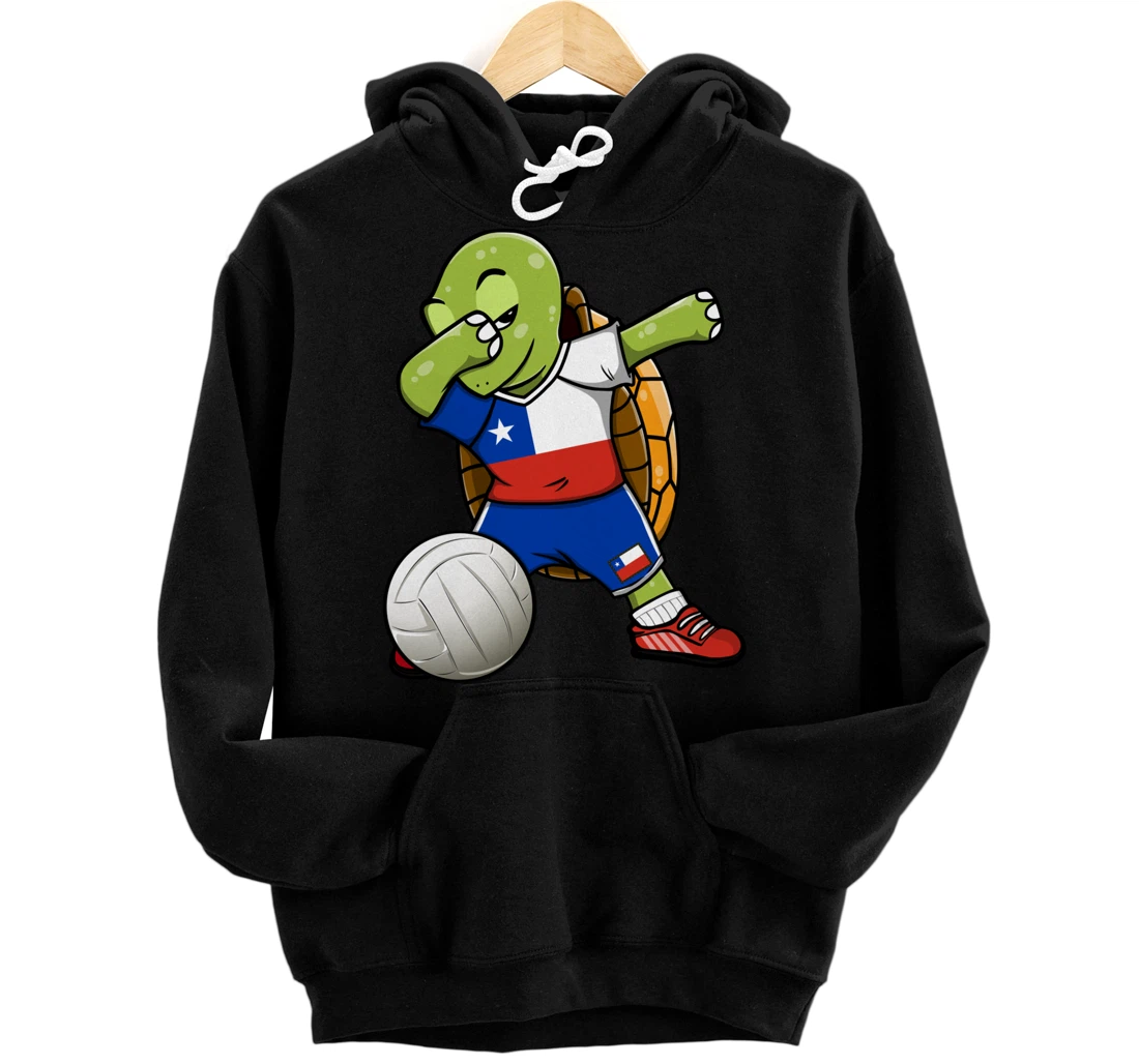 Dabbing Turtle Chile Volleyball Fans Jersey Chilean Flag Pullover Hoodie