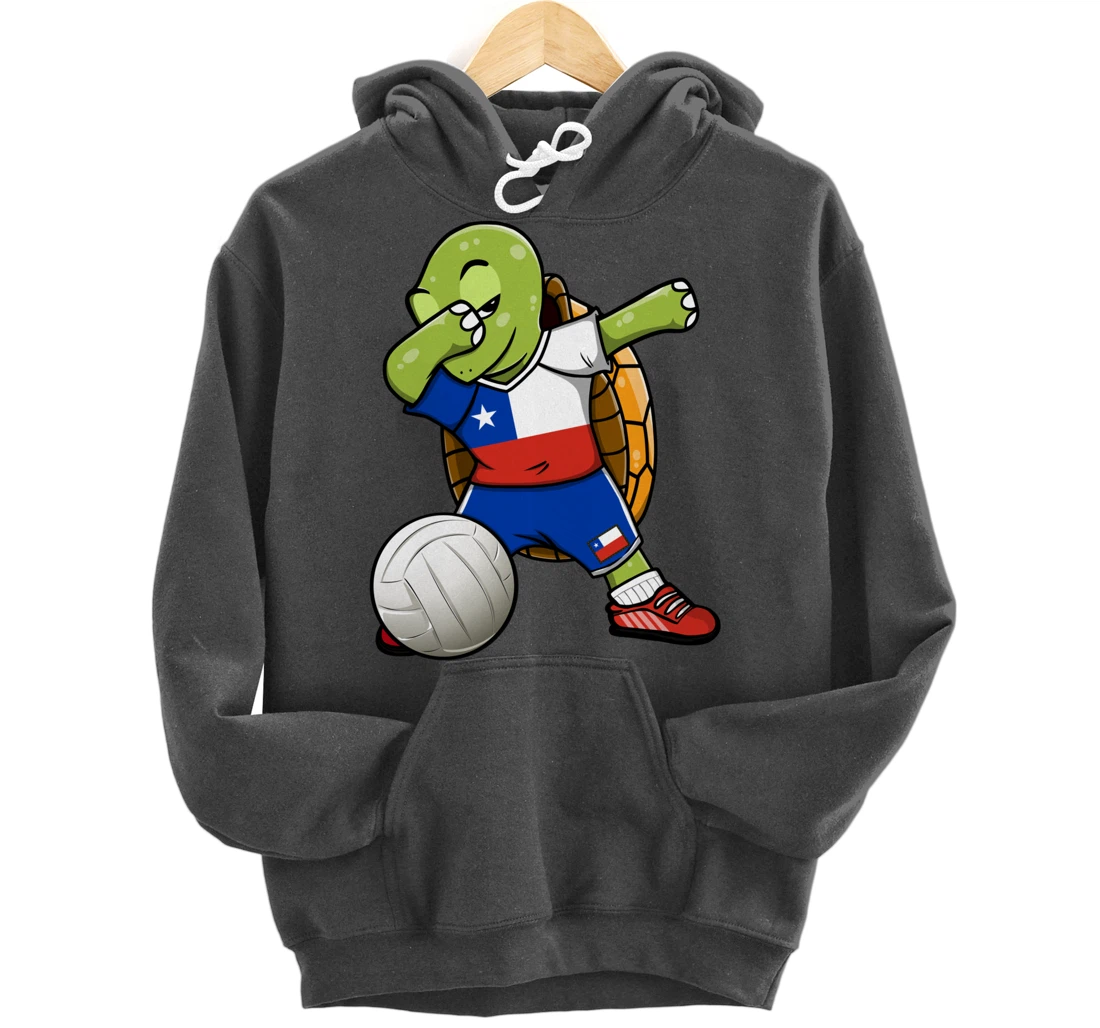 Dabbing Turtle Chile Volleyball Fans Jersey Chilean Flag Pullover Hoodie