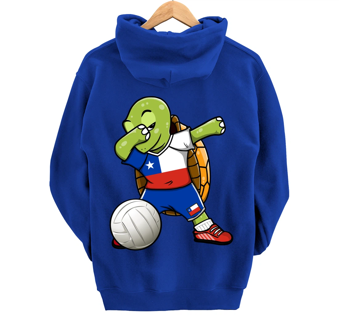 Dabbing Turtle Chile Volleyball Fans Jersey Chilean Flag Pullover Hoodie