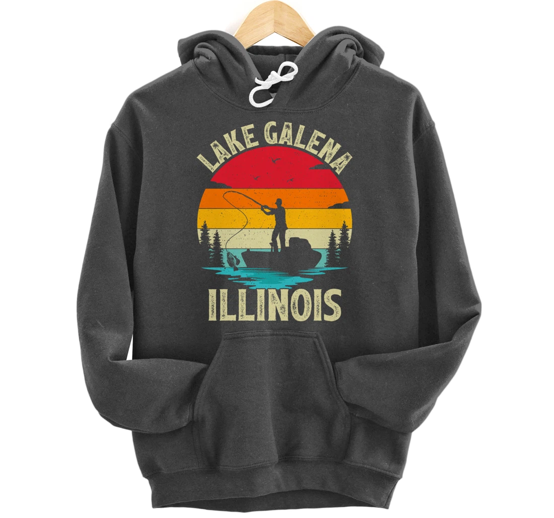 Summer Vacation Fishing Vintage Retro Illinois Galena Lake Pullover Hoodie