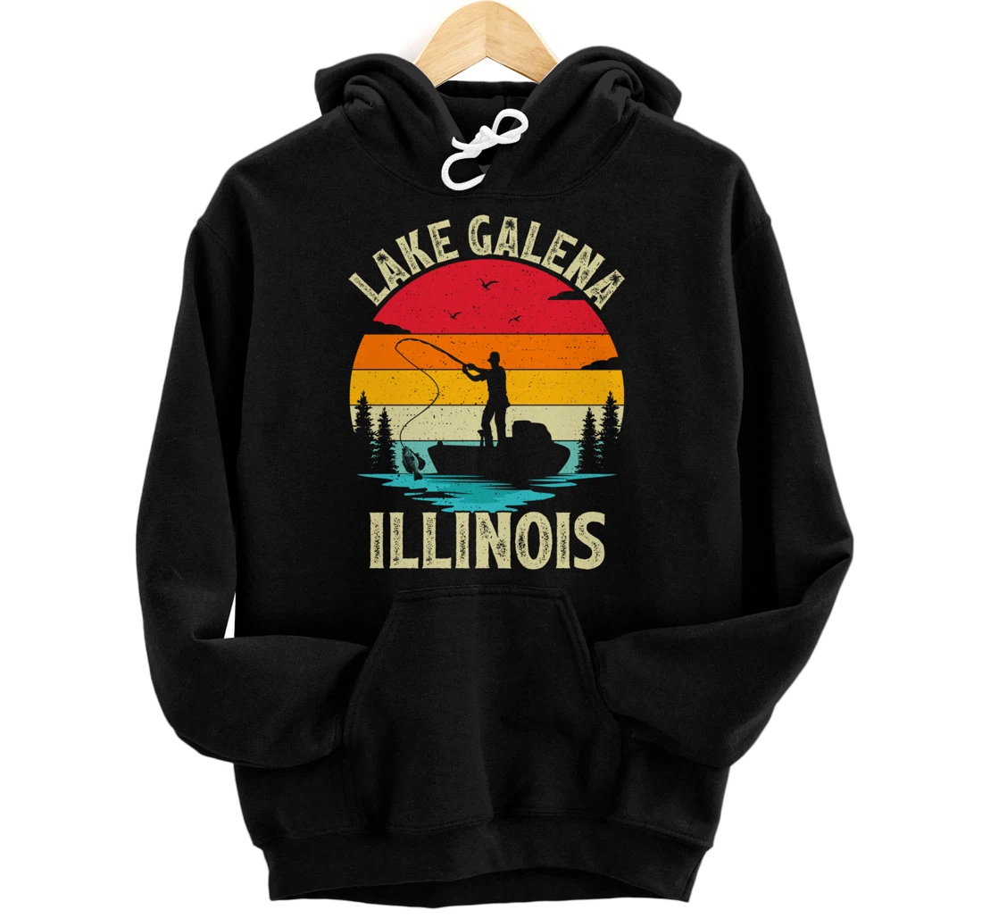 Summer Vacation Fishing Vintage Retro Illinois Galena Lake Pullover Hoodie